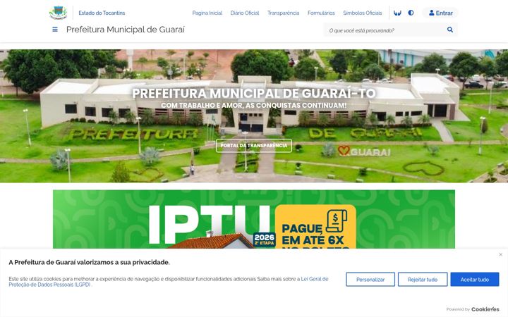 Screenshot of guarai.to.gov.br