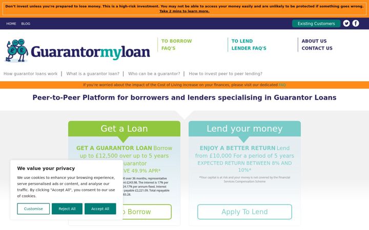 Screenshot of guarantormyloan.co.uk