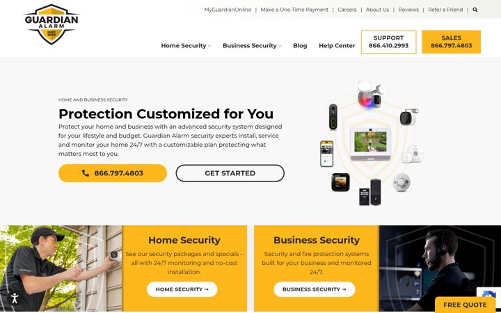 Screenshot of guardianalarm.com
