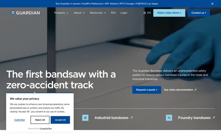 Screenshot of guardianbandsaw.com