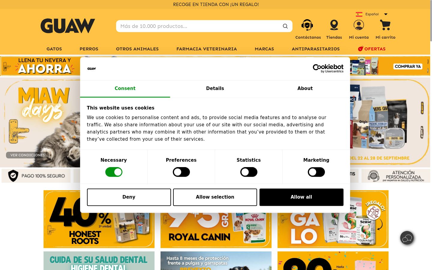 Screenshot des Einwilligungsbanners vor jeglicher Interaktion