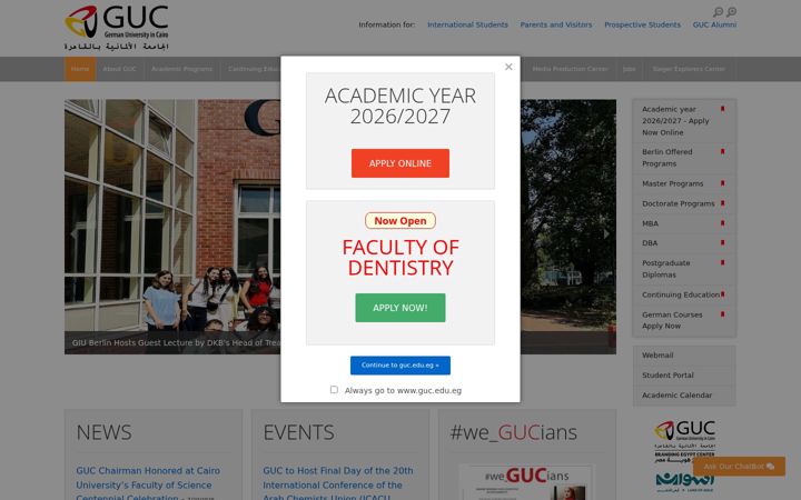 Screenshot of guc.edu.eg