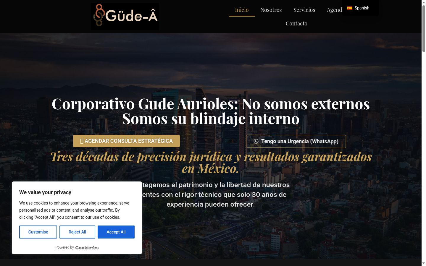 Captura de pantalla del banner de consentimiento mostrado antes de cualquier interacción