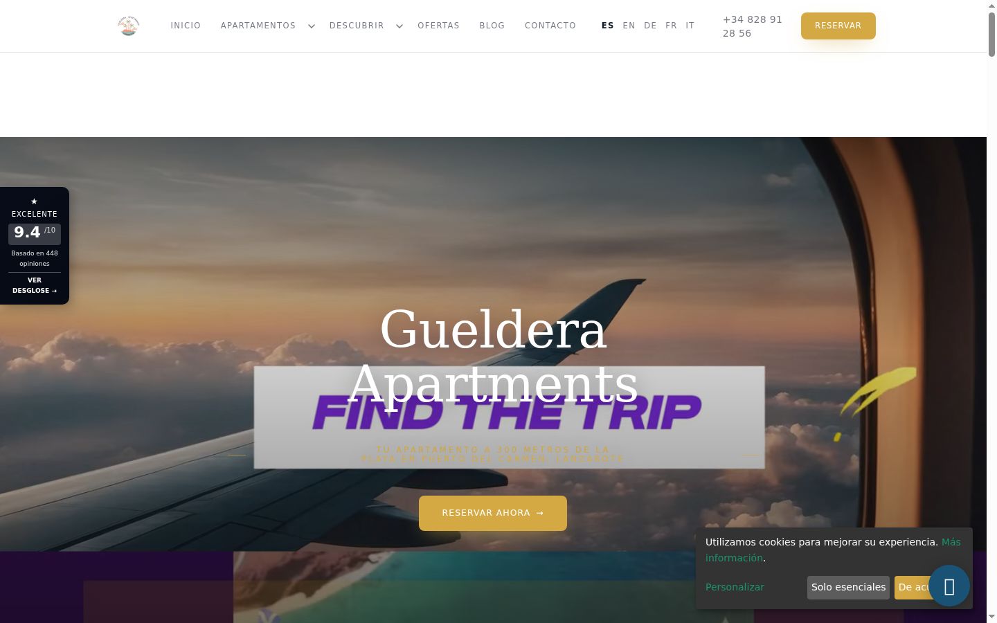 Captura de pantalla del banner de consentimiento mostrado antes de cualquier interacción