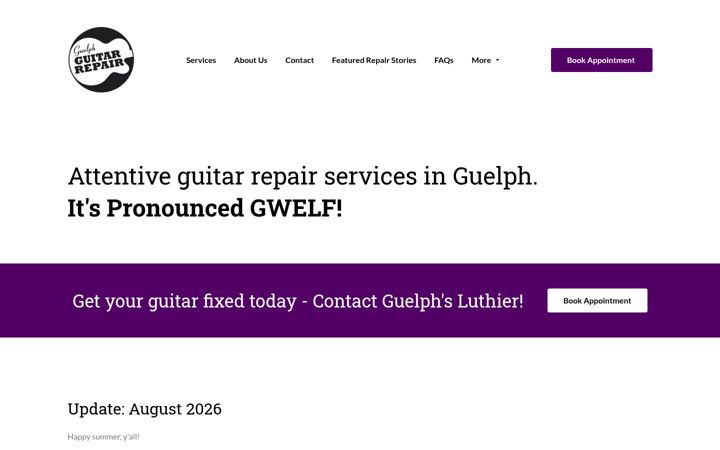 Screenshot of guelphguitarrepair.ca