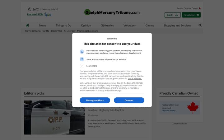Екранна снимка на guelphmercury.com