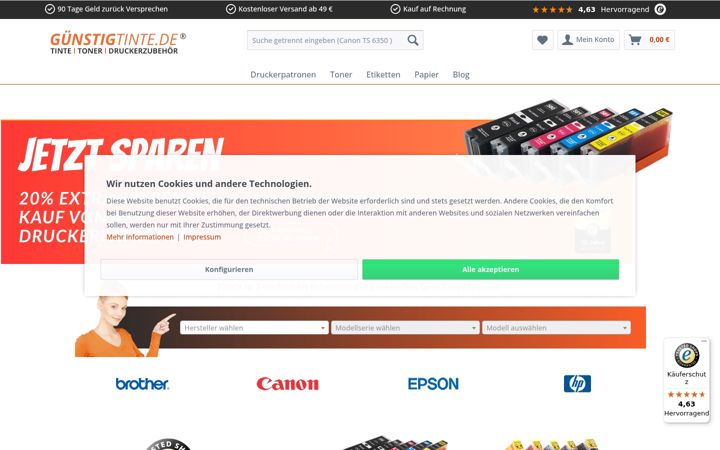 Screenshot of guenstigtinte.de
