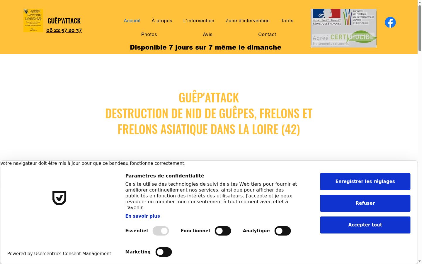 Capture d'écran de la bannière de consentement affichée avant toute interaction