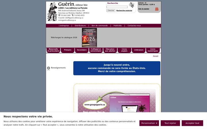 Screenshot of guerin-editeur.qc.ca