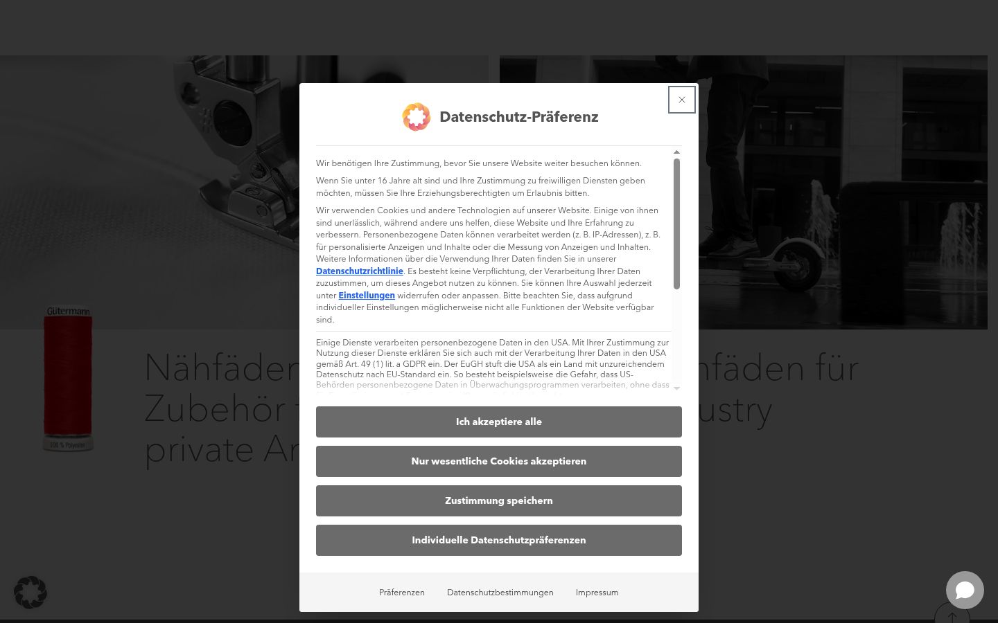 Screenshot del banner di consenso mostrato prima di qualsiasi interazione