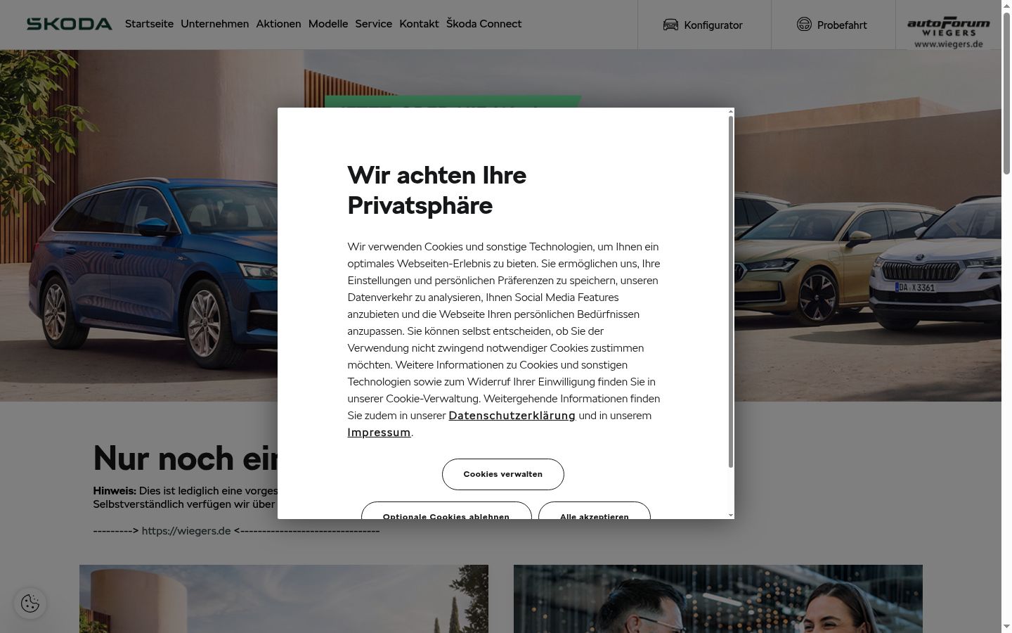 Screenshot del banner di consenso mostrato prima di qualsiasi interazione