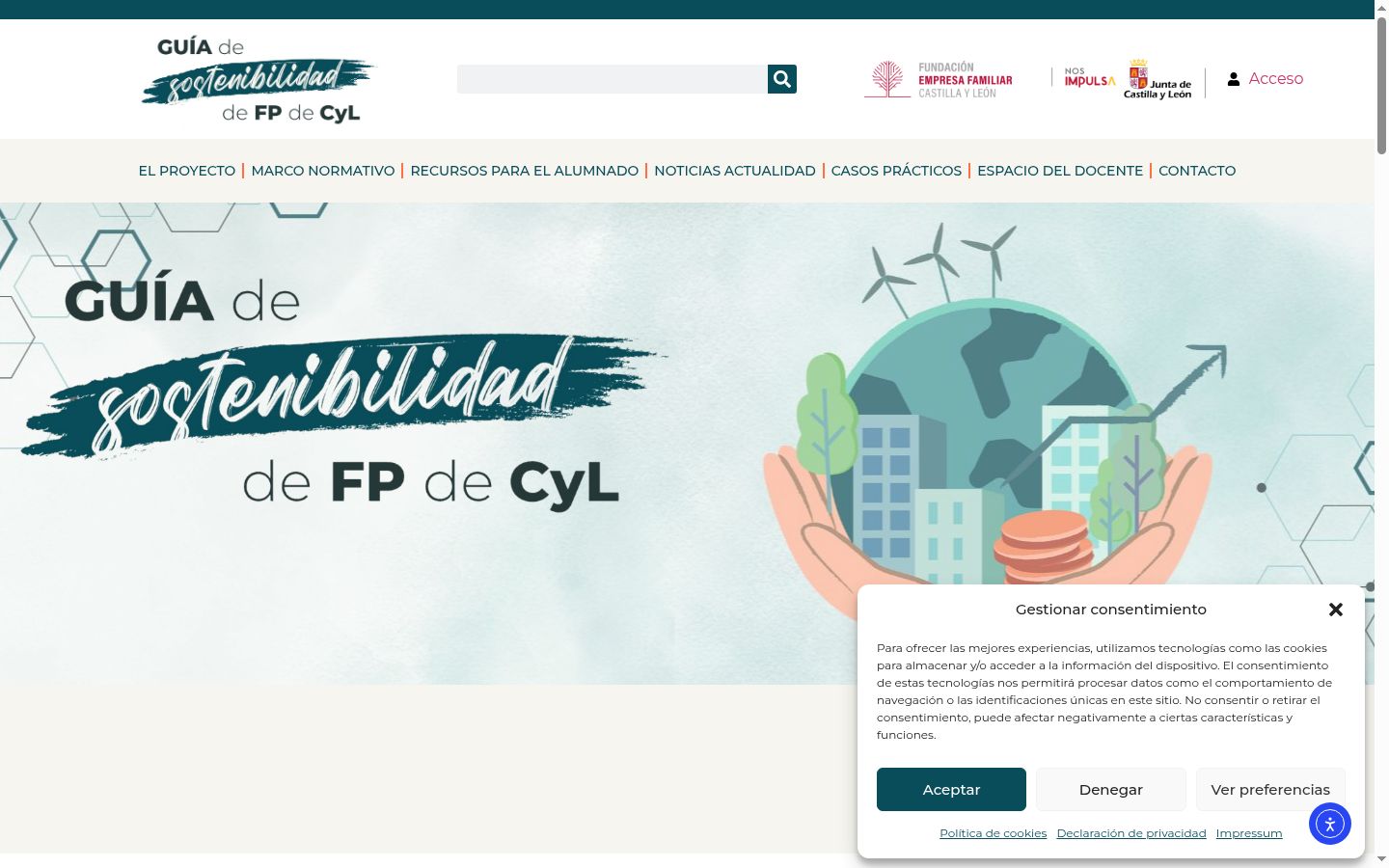 Captura de ecrã do banner de consentimento apresentado antes de qualquer interação