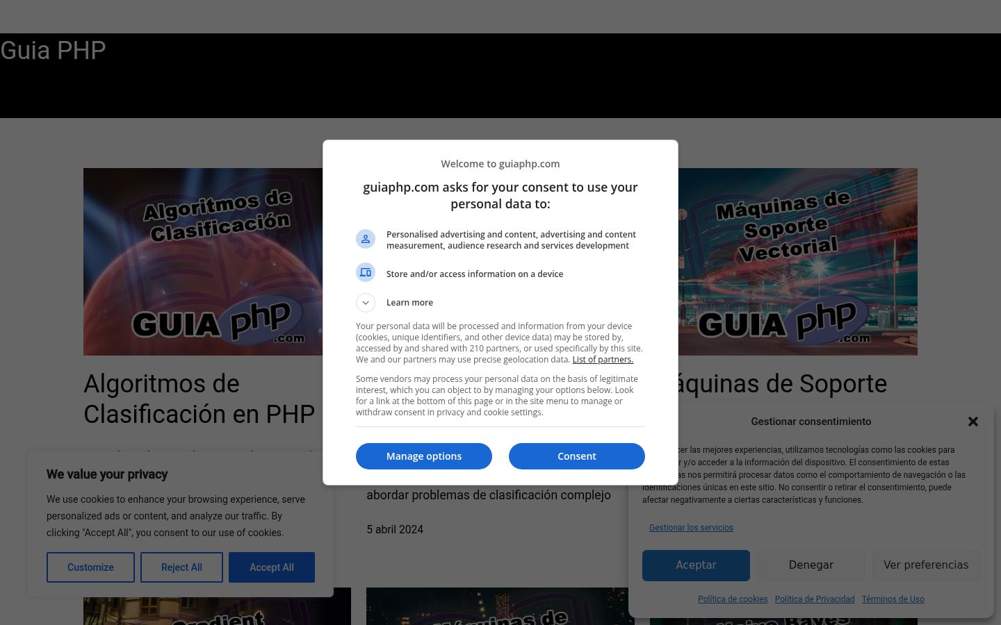 Screenshot del banner di consenso mostrato prima di qualsiasi interazione