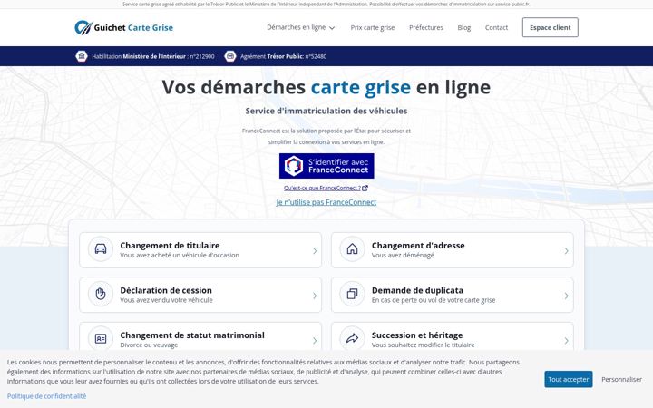 Screenshot of guichetcartegrise.com