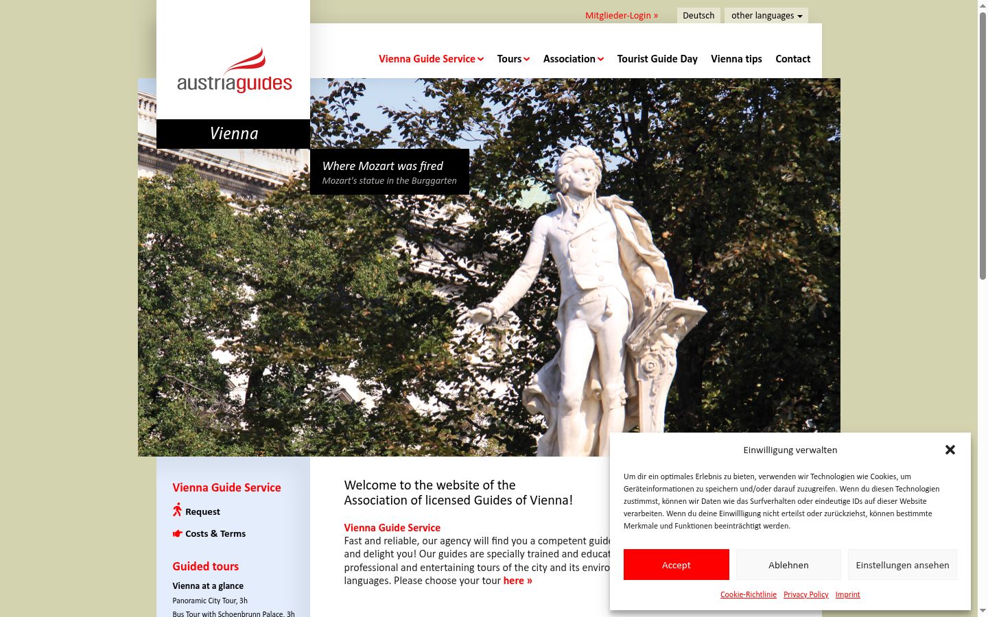 Screenshot des Einwilligungsbanners vor jeglicher Interaktion
