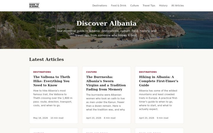 Screenshot of guidetoalbania.com