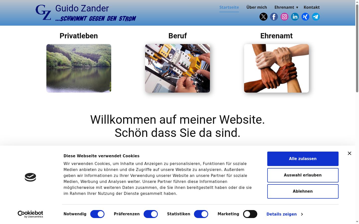 Screenshot des Einwilligungsbanners vor jeglicher Interaktion