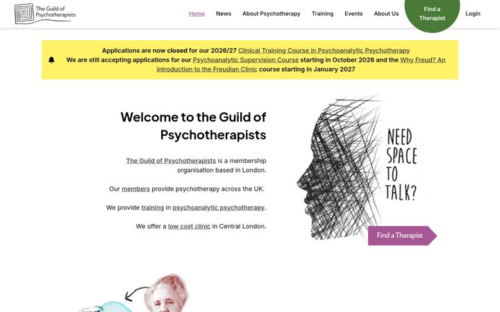 Screenshot of guildofpsychotherapists.org.uk