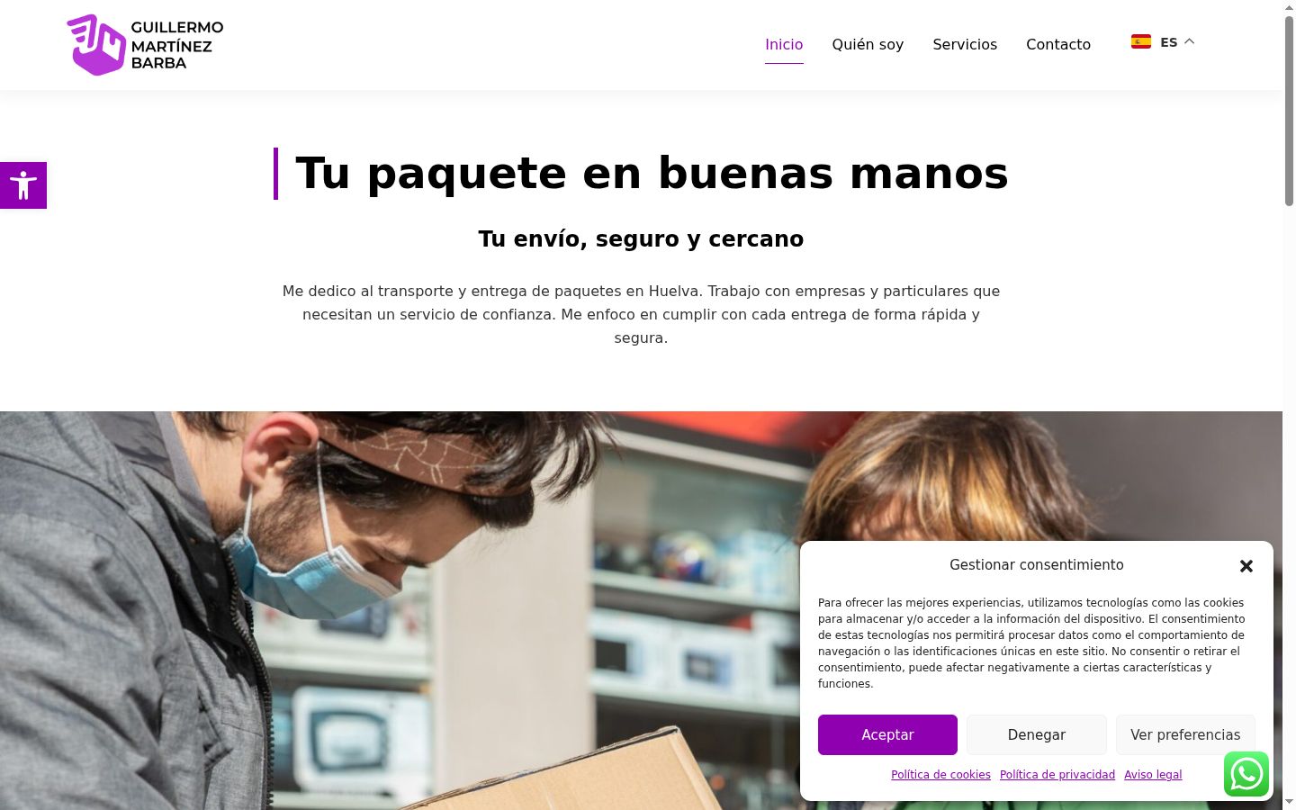 Captura de pantalla del banner de consentimiento mostrado antes de cualquier interacción