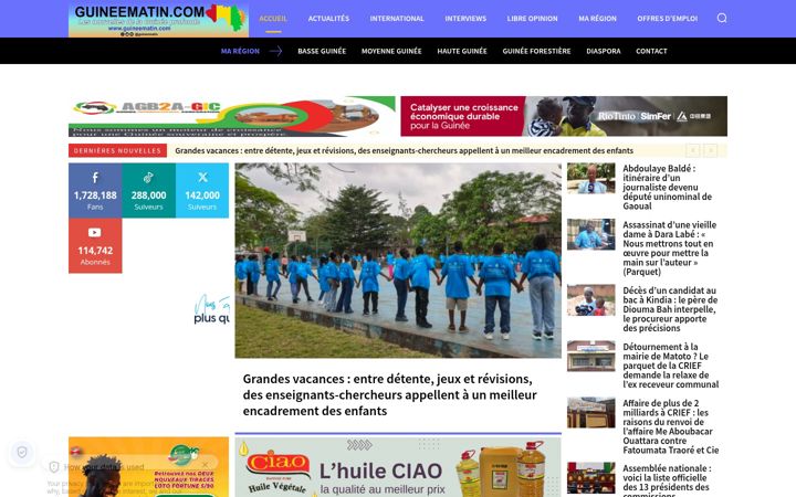 Captură de ecran a guineematin.com