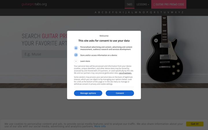 Screenshot of guitarprotabs.org