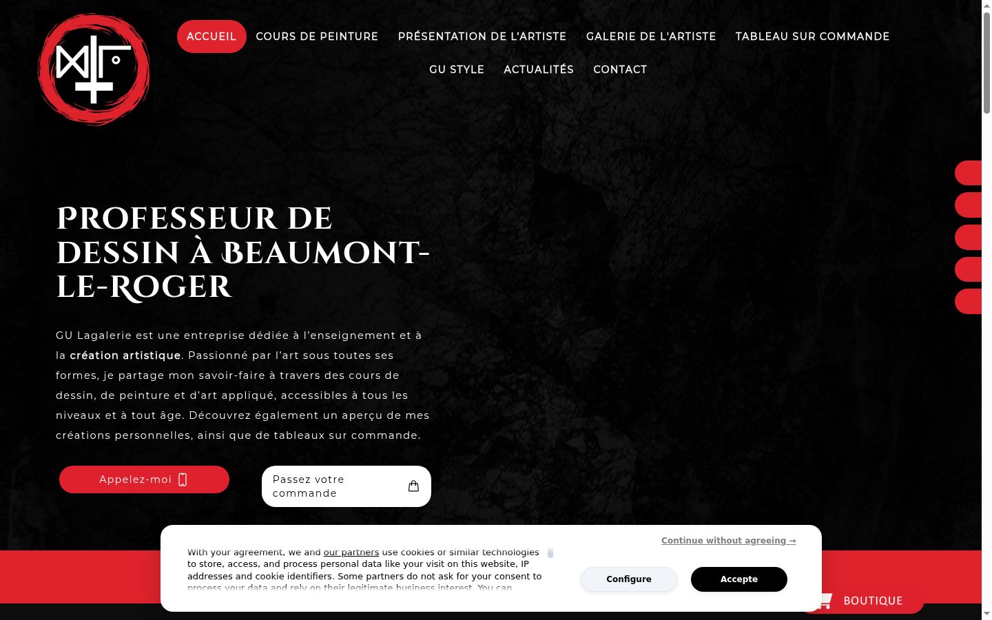 Captura de pantalla del banner de consentimiento mostrado antes de cualquier interacción