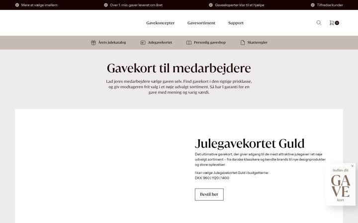 Screenshot of guldgavekortet.dk