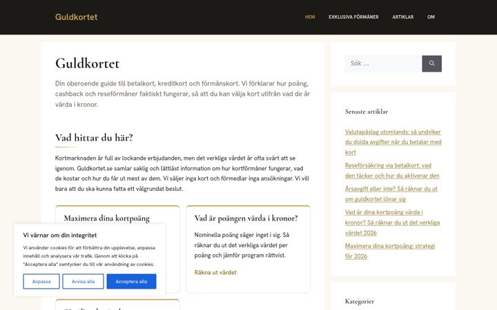 Screenshot of guldkortet.se