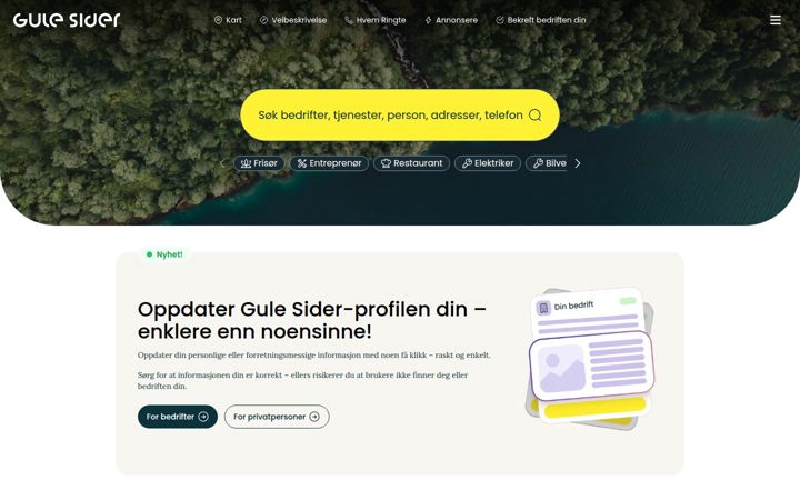 Screenshot of gulesider.no