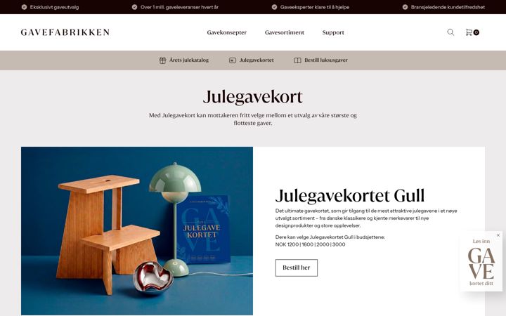 Screenshot of gullgavekortet.no