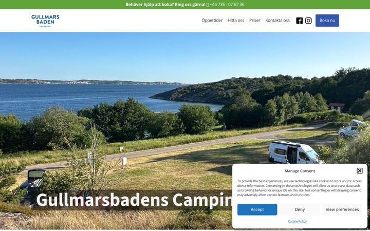 Screenshot of gullmarsbadenscamping.se