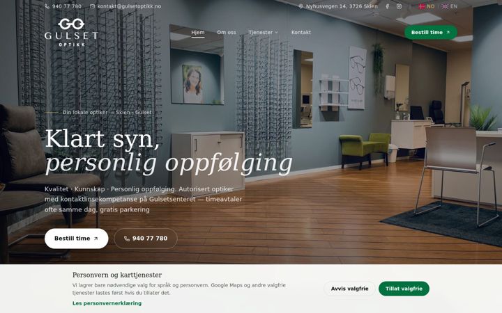 Screenshot of gulsetoptikk.no