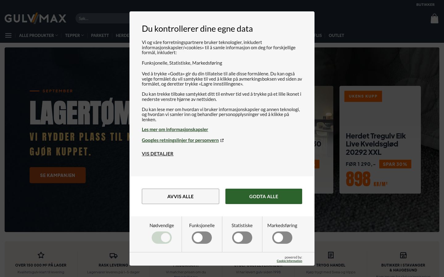 Screenshot del banner di consenso mostrato prima di qualsiasi interazione
