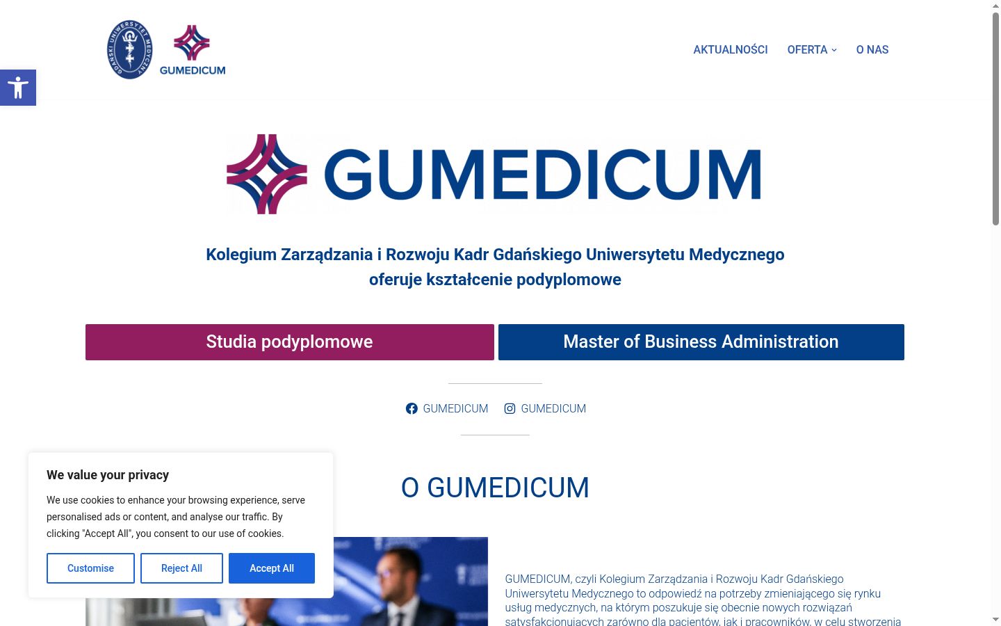 Captura de ecrã do banner de consentimento apresentado antes de qualquer interação