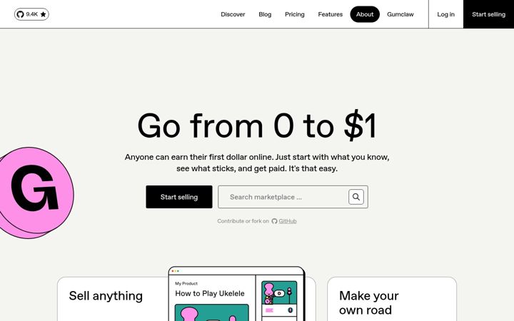 Screenshot ta' gumroad.com