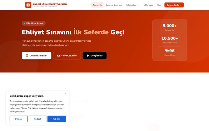 Screenshot of guncelehliyetsinavsorulari.com