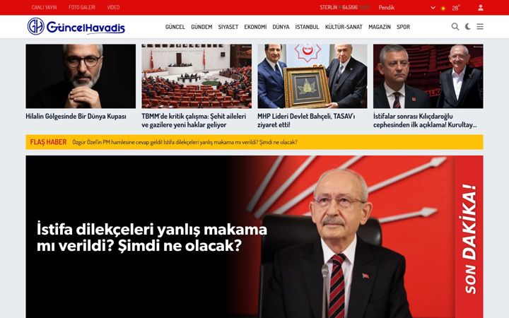 Screenshot of guncelhavadis.com