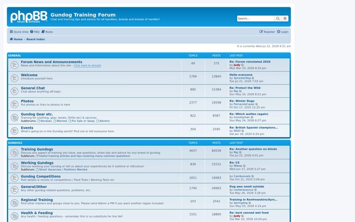 Screenshot of gundogtrainingforum.co.uk