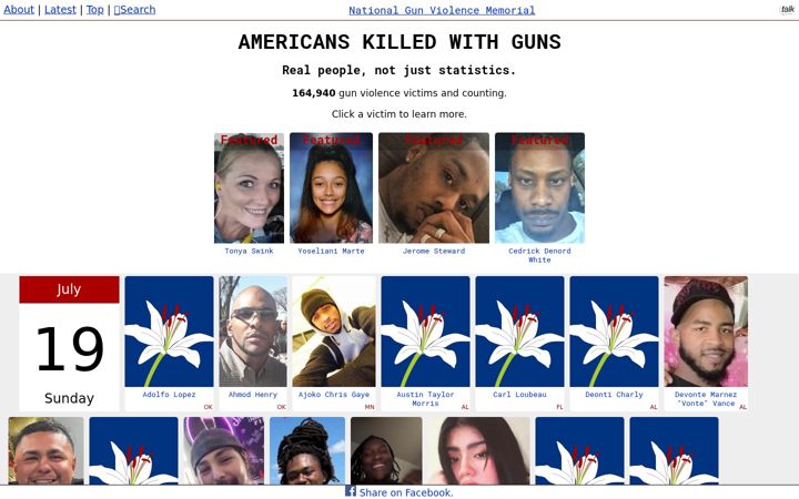 Screenshot ta' gunmemorial.org