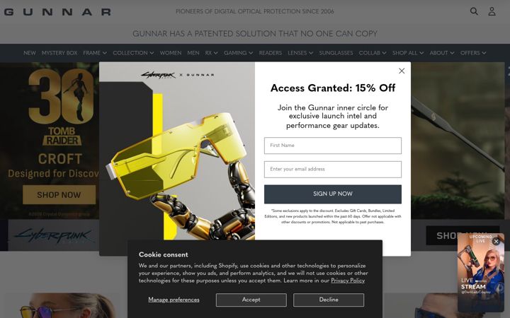 Screenshot of gunnar.com