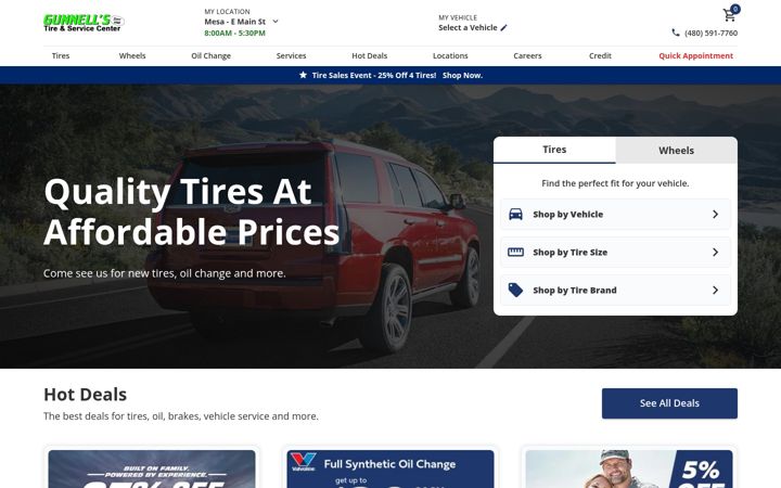 Screenshot of gunnellstiresandservice.com