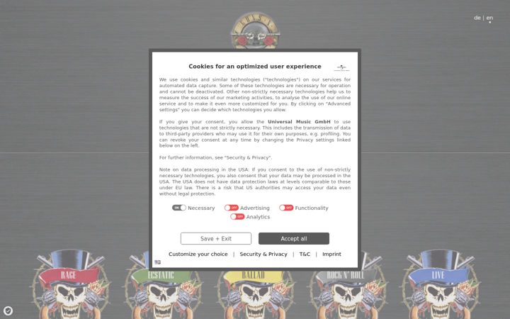 Screenshot of gunsnrosesplaylists.com