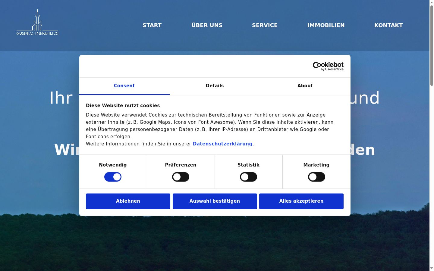 Screenshot of the consent banner shown before any interaction
