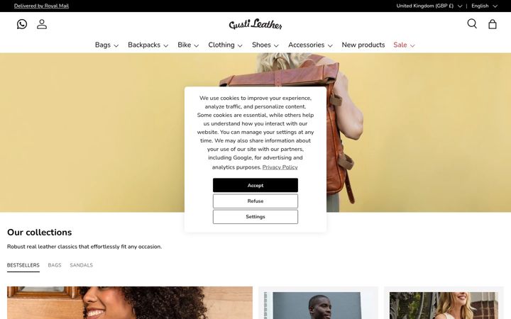 Screenshot of gusti-leather.co.uk