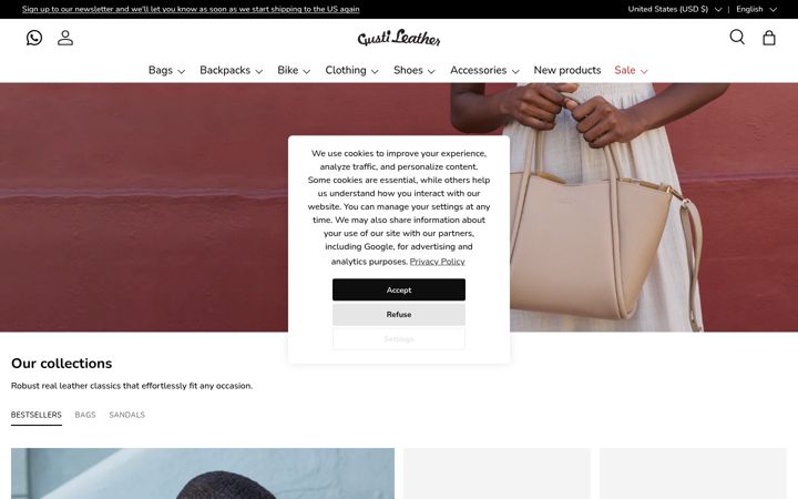 Skærmbillede af gusti-leather.com