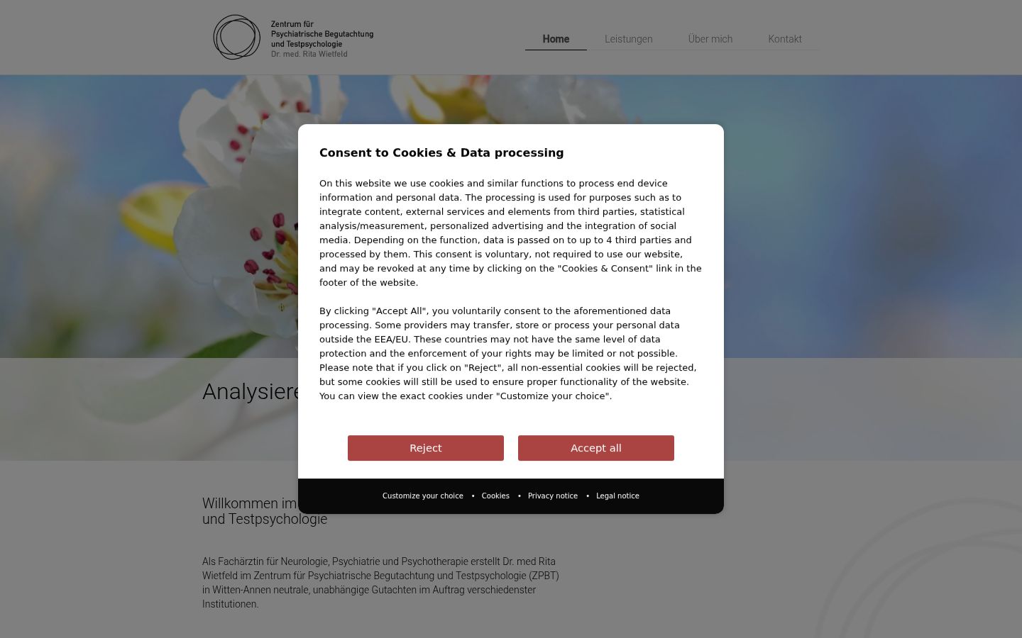Screenshot del banner di consenso mostrato prima di qualsiasi interazione