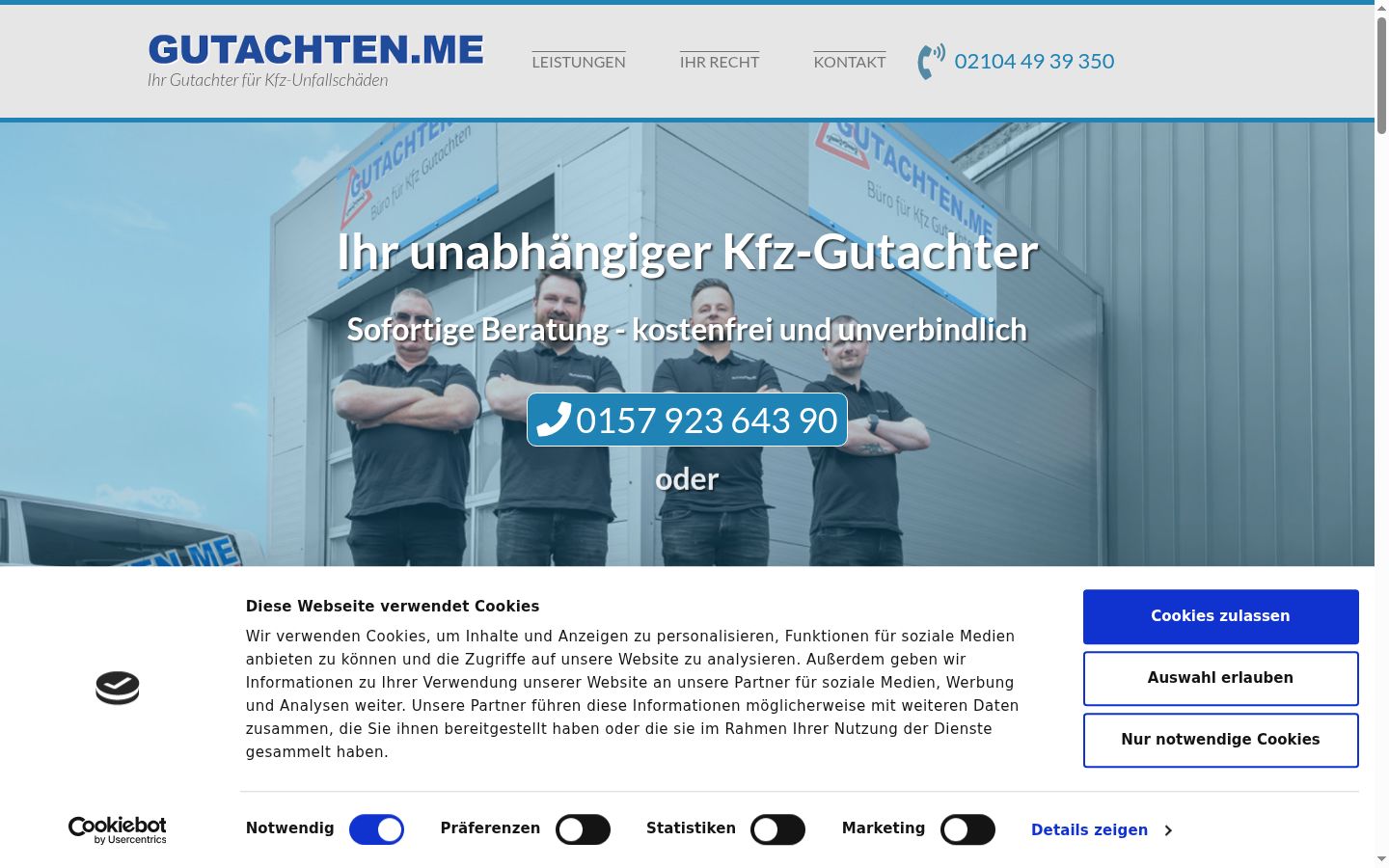 Screenshot des Einwilligungsbanners vor jeglicher Interaktion