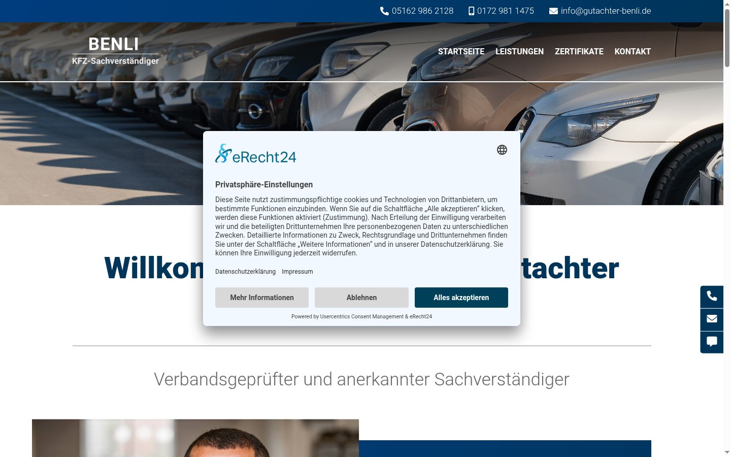 Screenshot des Einwilligungsbanners vor jeglicher Interaktion
