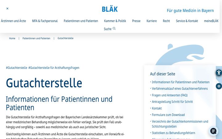 Screenshot of gutachterstelle-bayern.de