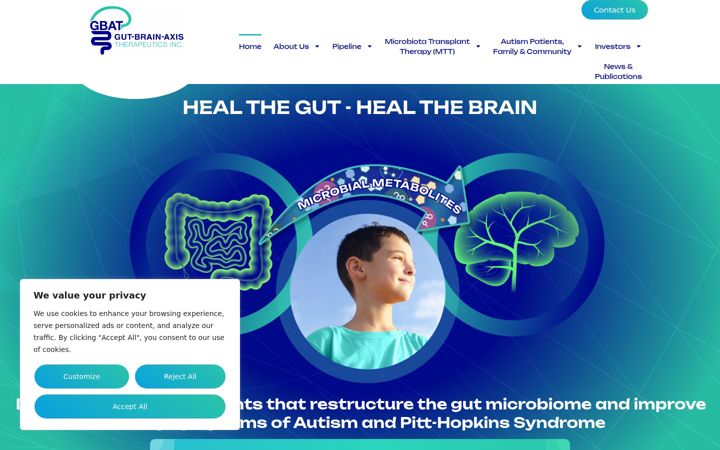 Screenshot of gutbrainaxistherapeutics.com